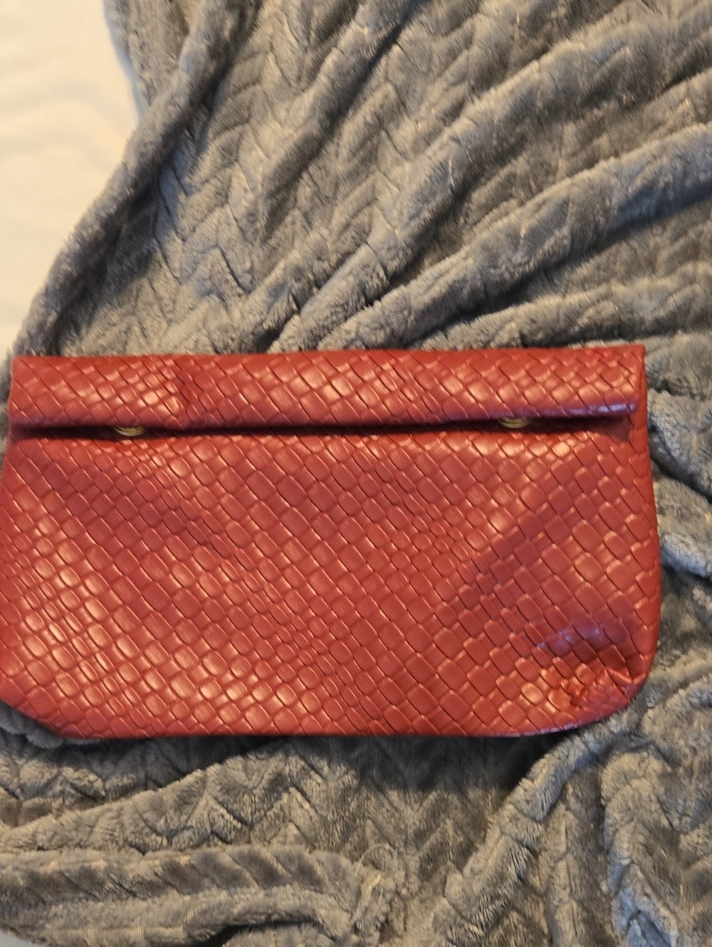 Red Woven Fold-Over Clutch with Snap Closure